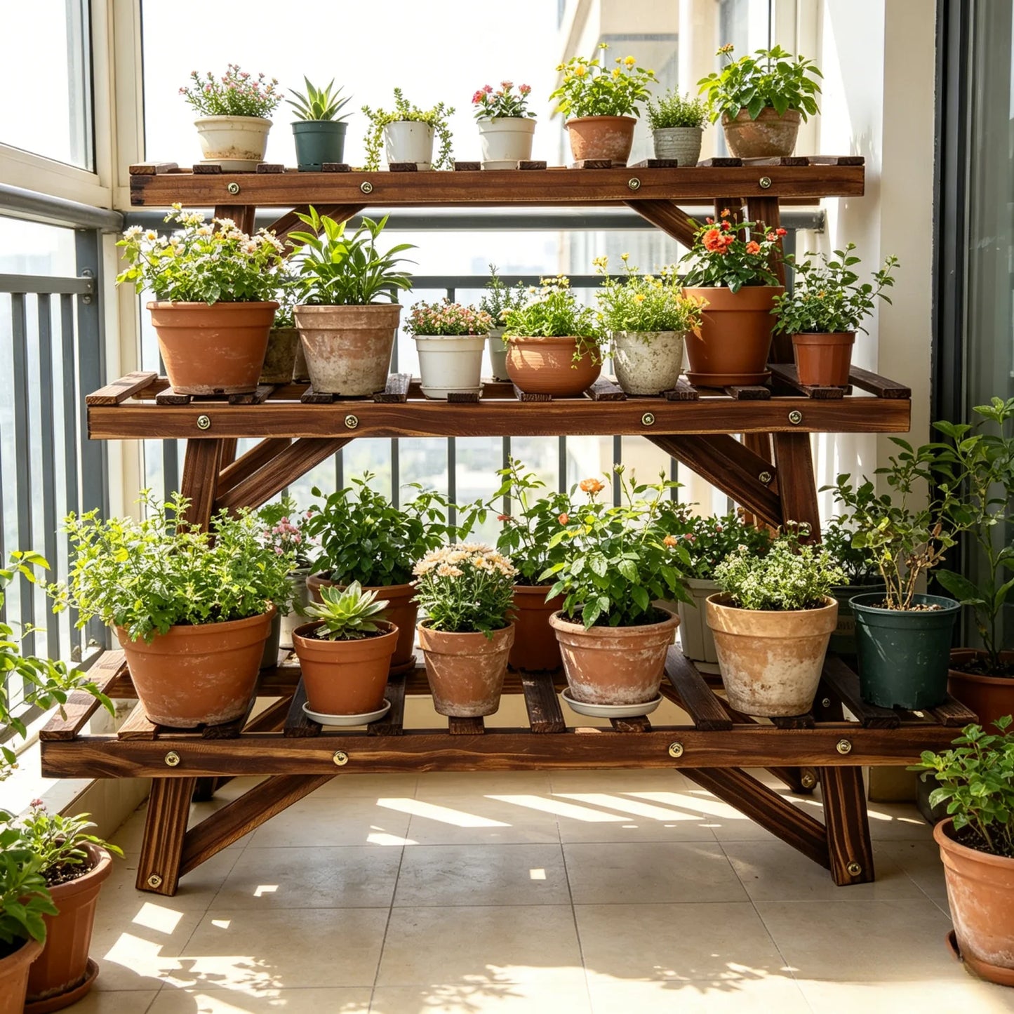 3 Tier Ladder Shelf Wood Plant Stand Organizer