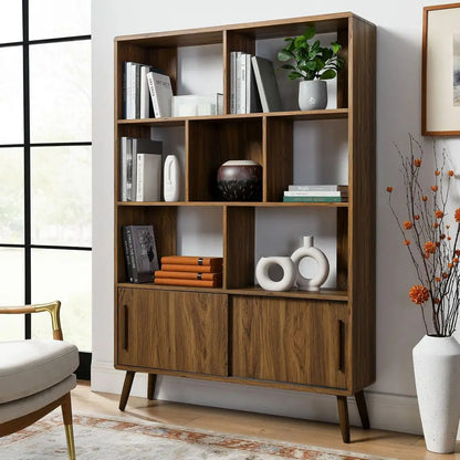 8 Shelf Bookcase with Sliding Doors