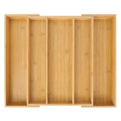 Bamboo Expandable Drawer Organizer Adjustable Utensil Holder