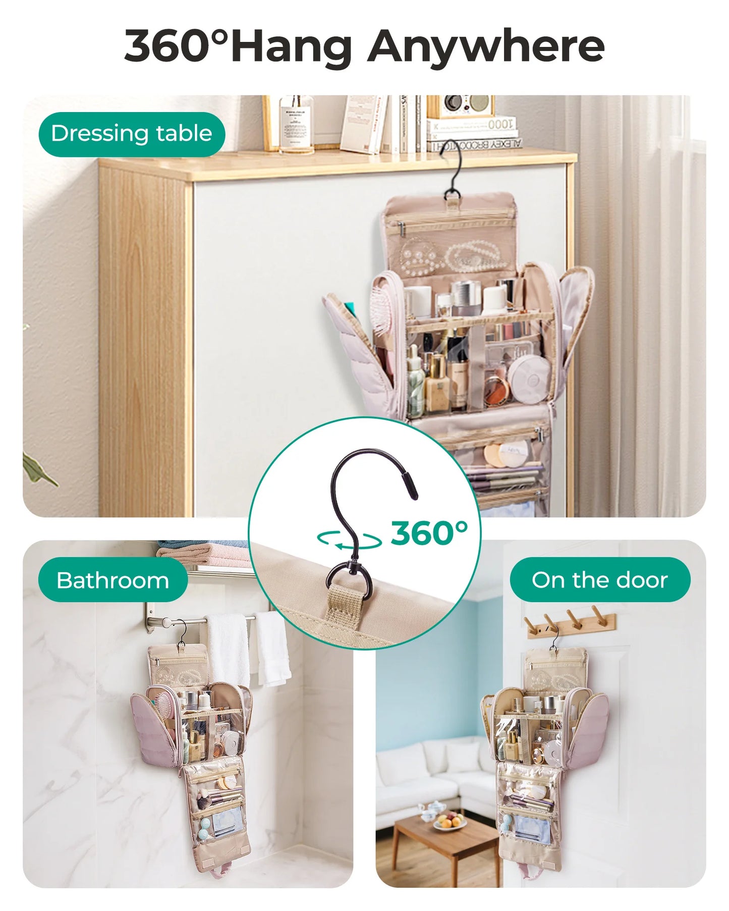 Toiletry Bag for Women with Hanging Hook