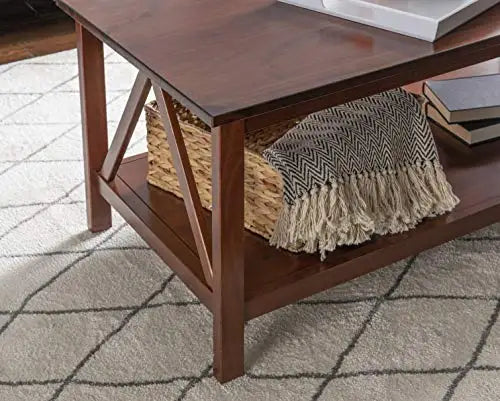 Dark Brown Wooden Coffee Table With X-Frame