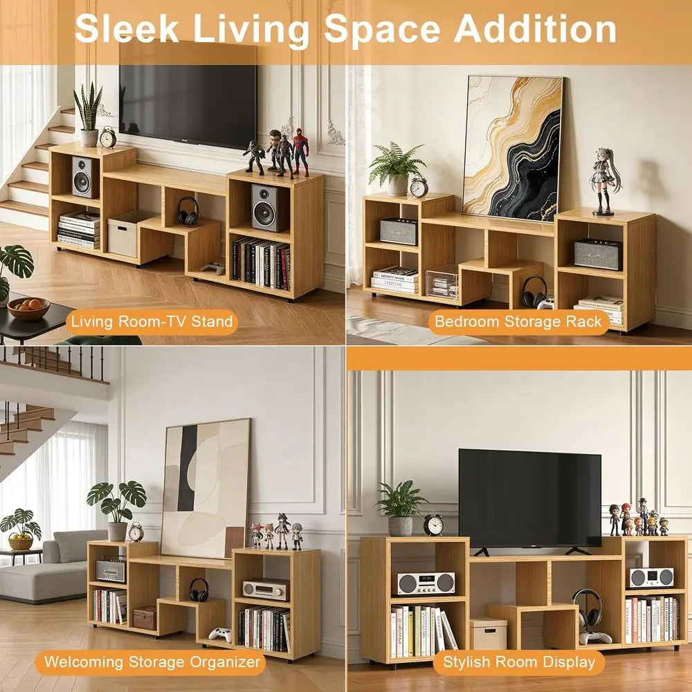 Walnut 65-inch TV Stand with Storage and Open Shelves for Large City Living, Bedroom, or Sofa Area, Easy Assembly