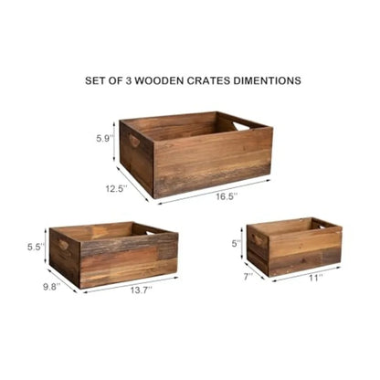 Set of 3 Rustic Distressed Wood Nesting Crates