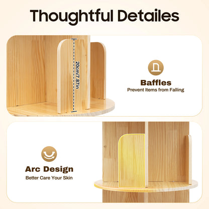 4 Tiers Freestanding Pine Wood Rotating Bookshelf