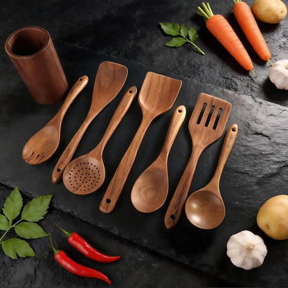 8-Piece Natural Wooden Kitchen Utensils