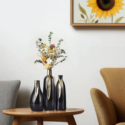 Ceramic Vase 3 Pcs Set Gold and Black