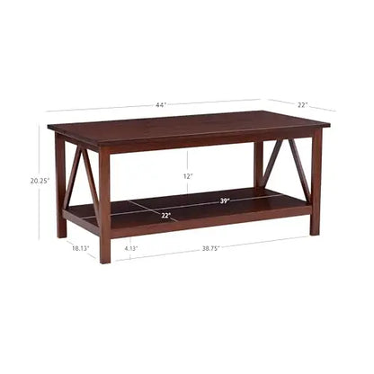 Dark Brown Wooden Coffee Table With X-Frame