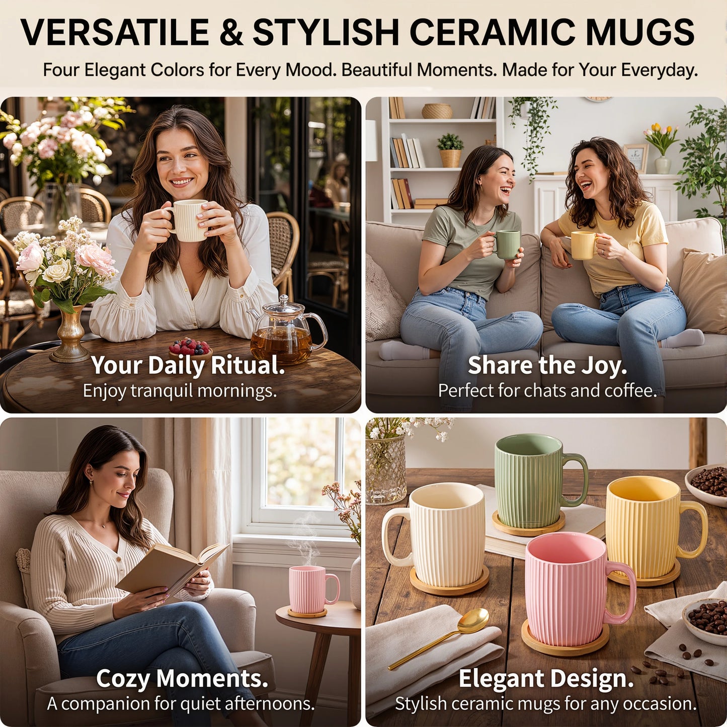 Ceramic Coffee Mugs Set of 4  with Handles