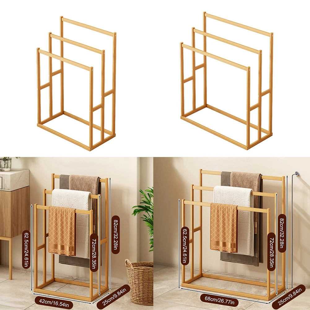 Wooden Vertical Towel Rack with 3 Hanging Crossbars