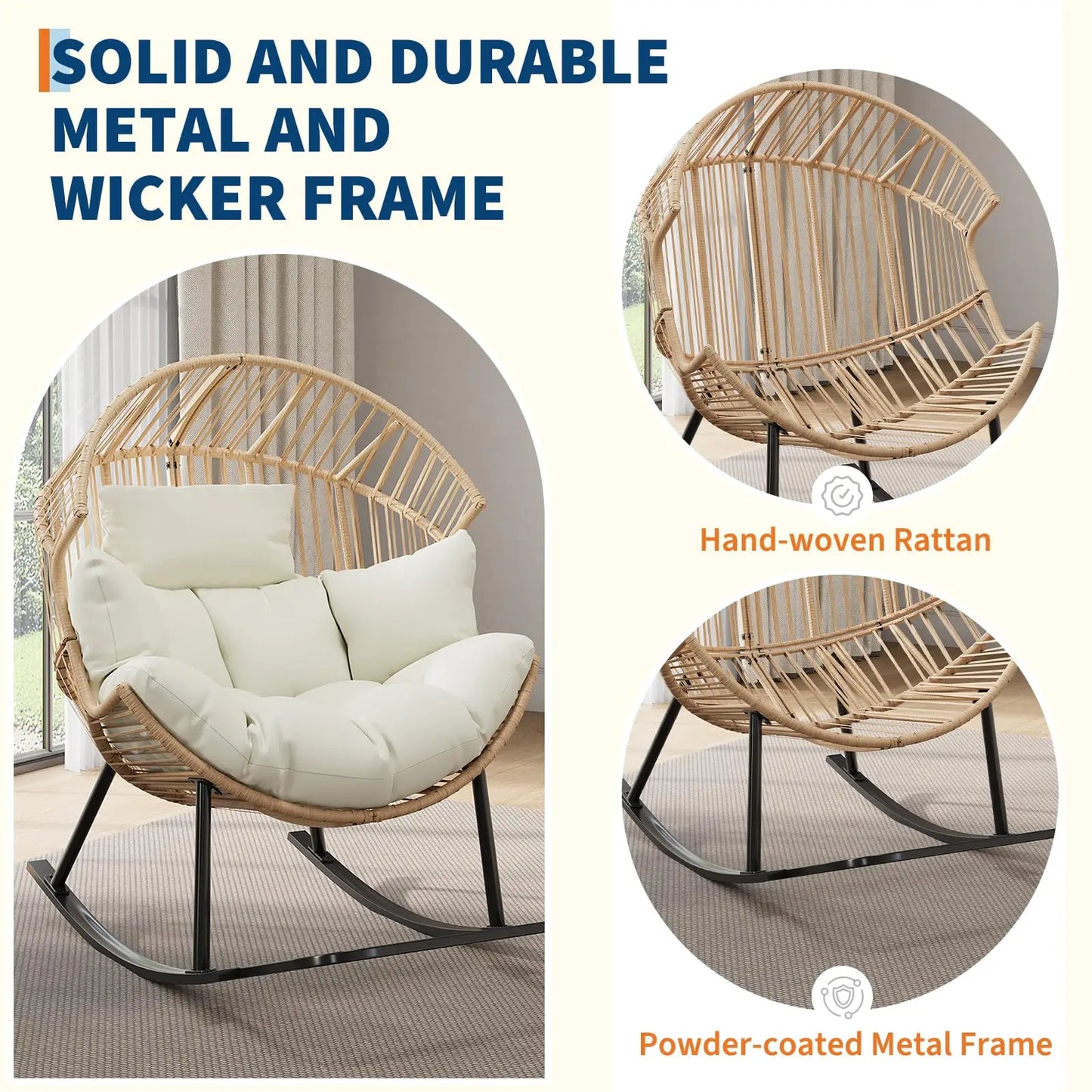 Oversized Ergonomic Wicker Rocking Egg Chair