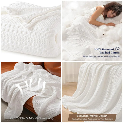 100% Cotton Waffle Weave Blanket King Size for Bed