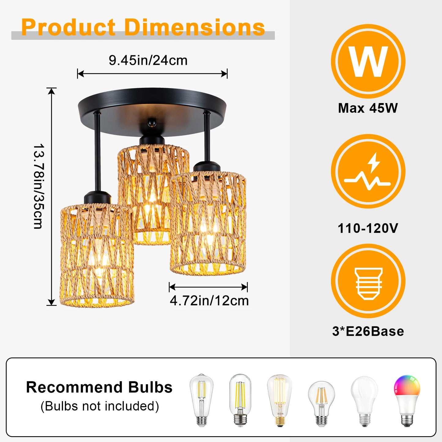 3-Lights Boho Light Fixtures Ceiling Mount