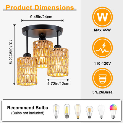 3-Lights Boho Light Fixtures Ceiling Mount
