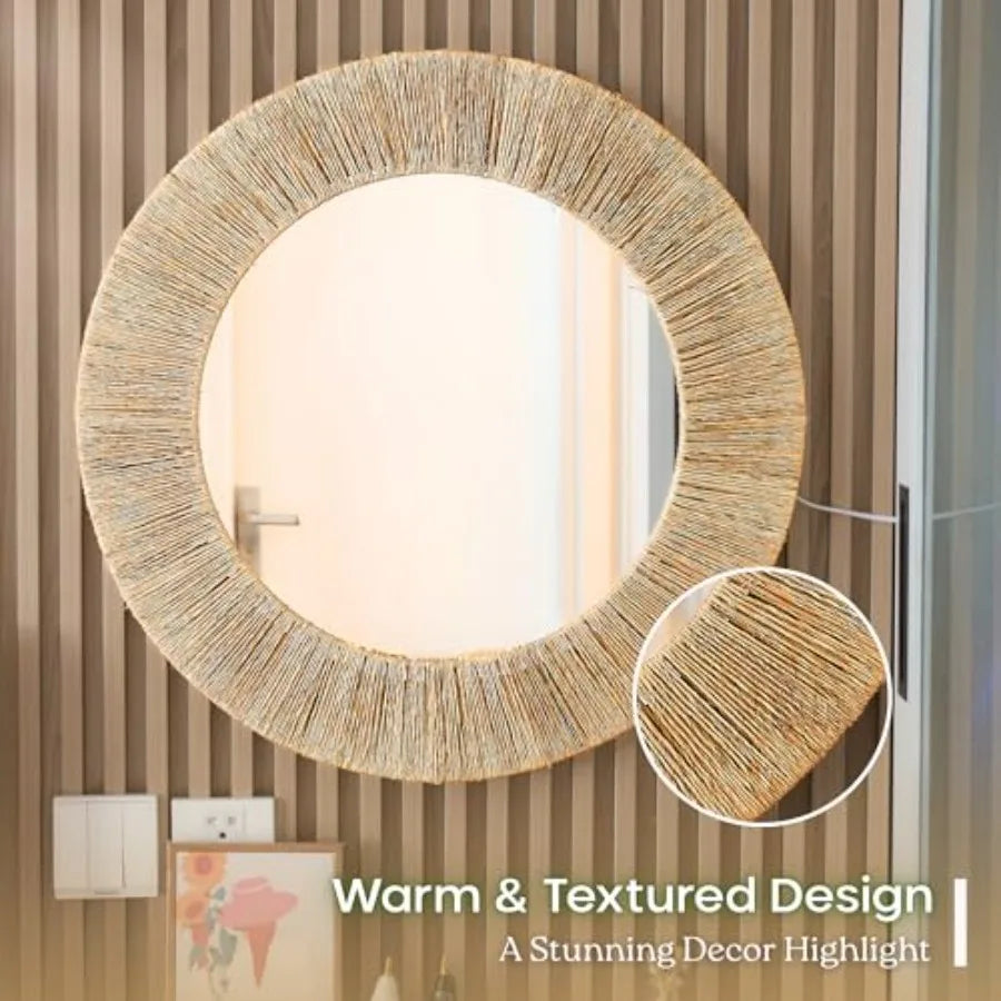 24 Inch Natural Jute Wall Mounted Round Mirror