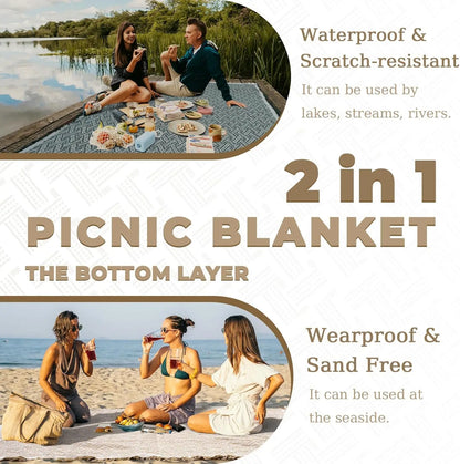 2-in-1 Large Boho Mat Waterproof Picnic Blanket