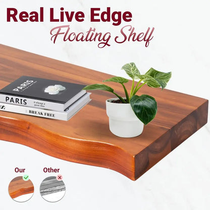 Set of 2 Acacia Wood Floating Shelves