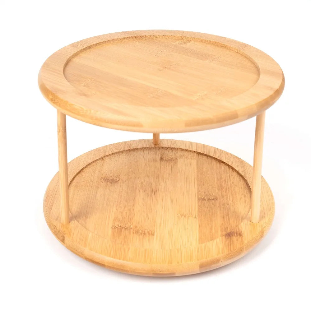 2 Tier Bamboo Spice Rack Turntable Organizer