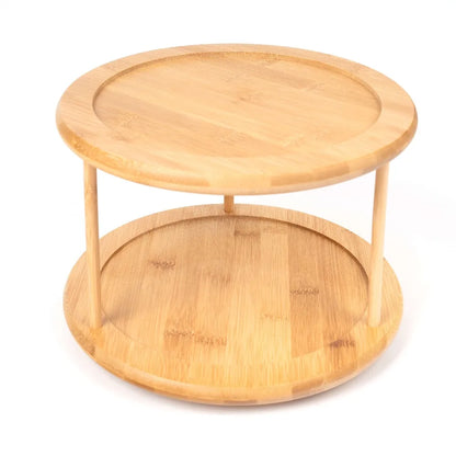 2 Tier Bamboo Spice Rack Turntable Organizer