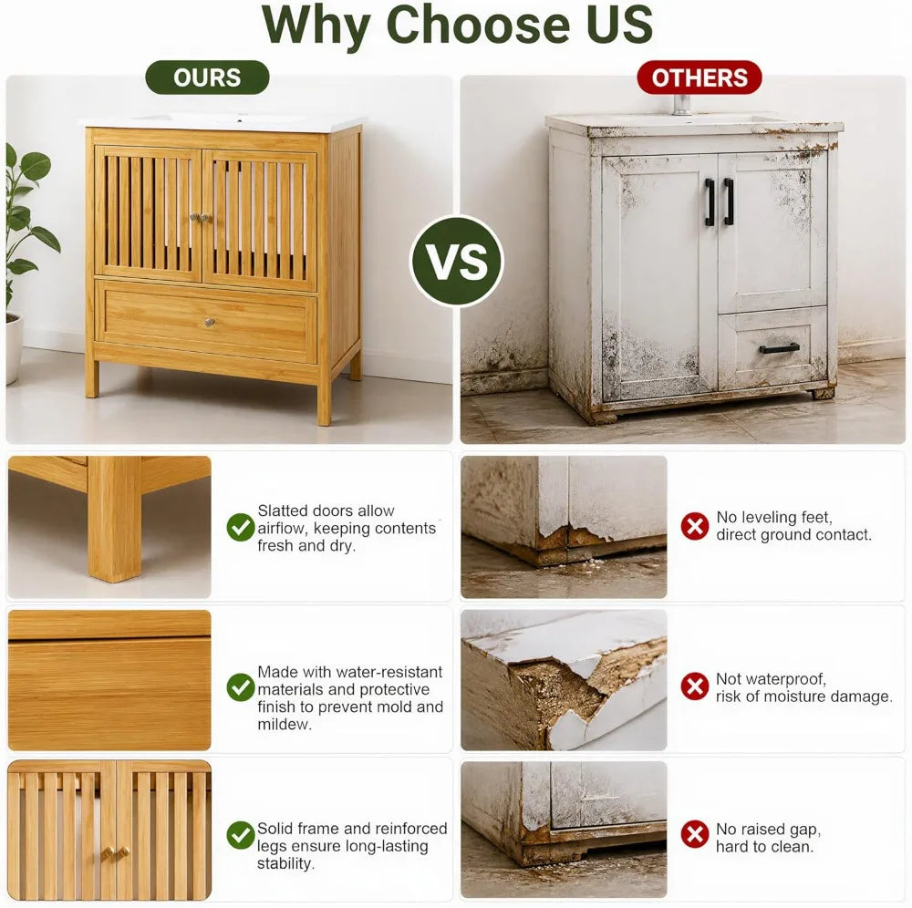 30in Bamboo Bathroom Vanity with Sink