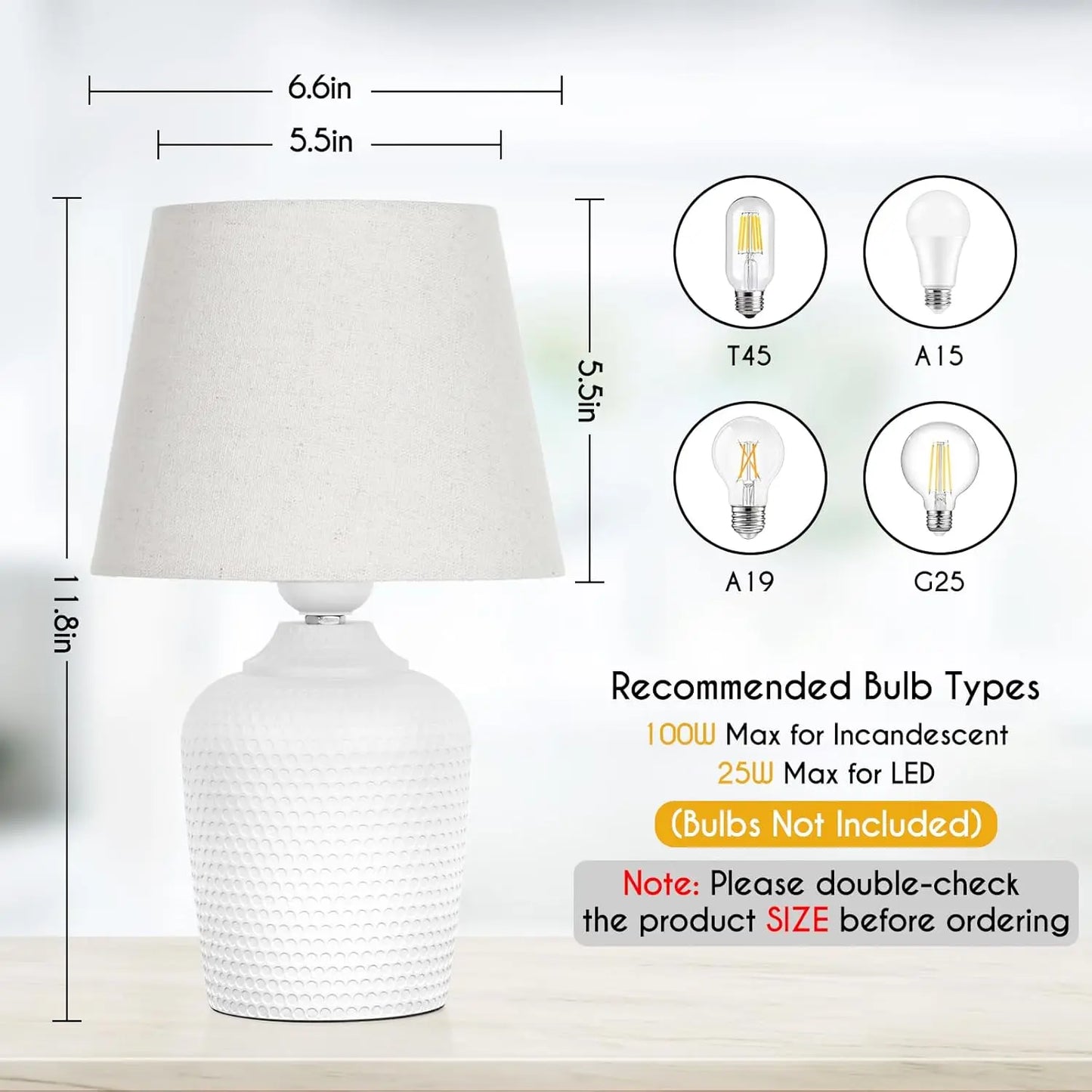 2 Small Table Lamps for Bedroom