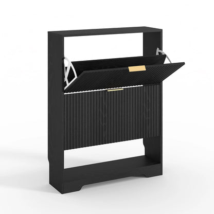 Narrow Shoe Storage Cabinet With 2 Flip Drawers