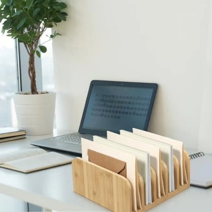 Bamboo Letter Organizer Countertop Paper File