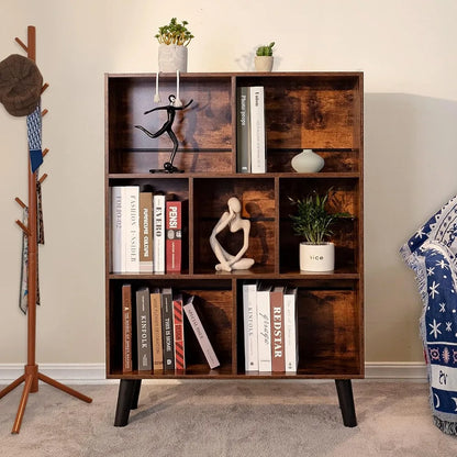 Cube Bookshelf 3 Tier Mid-Century Bookcase with Legs