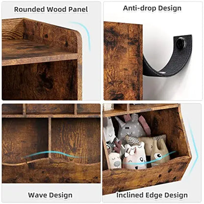 Rustic Brown Wooden Multi-Cubby Organizer
