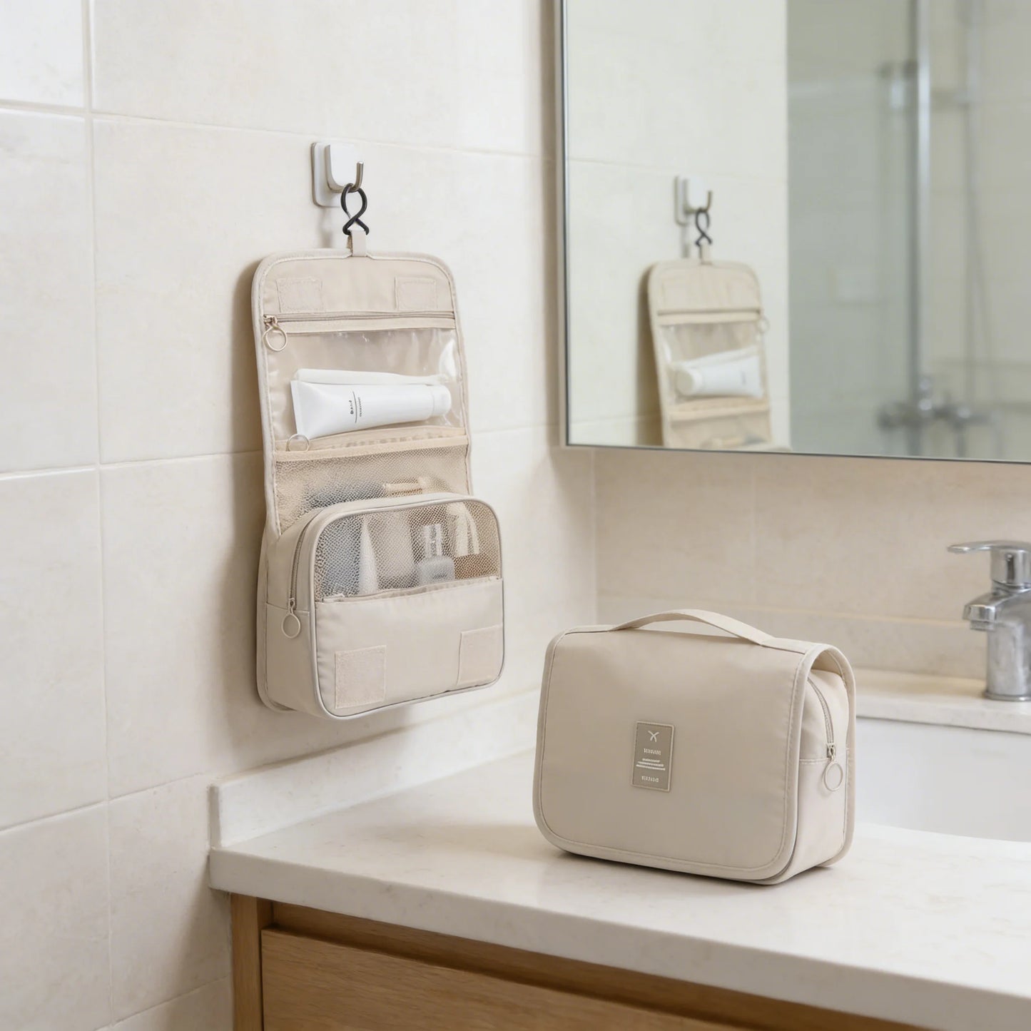 Hanging Makeup Foldable Compartment Travel Case