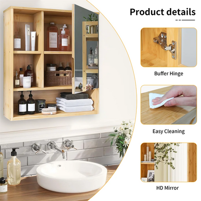 Wooden Medicine Cabinet Wall Mounted Bathroom Vanity Mirror