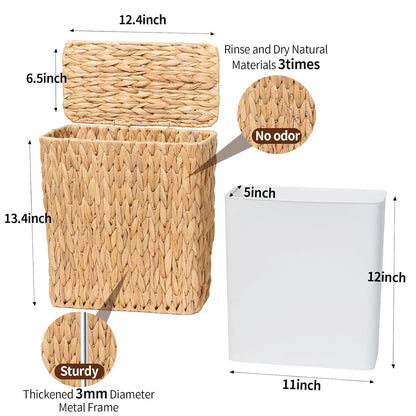 3 Gallon Natural Wicker Trash Can with Lid