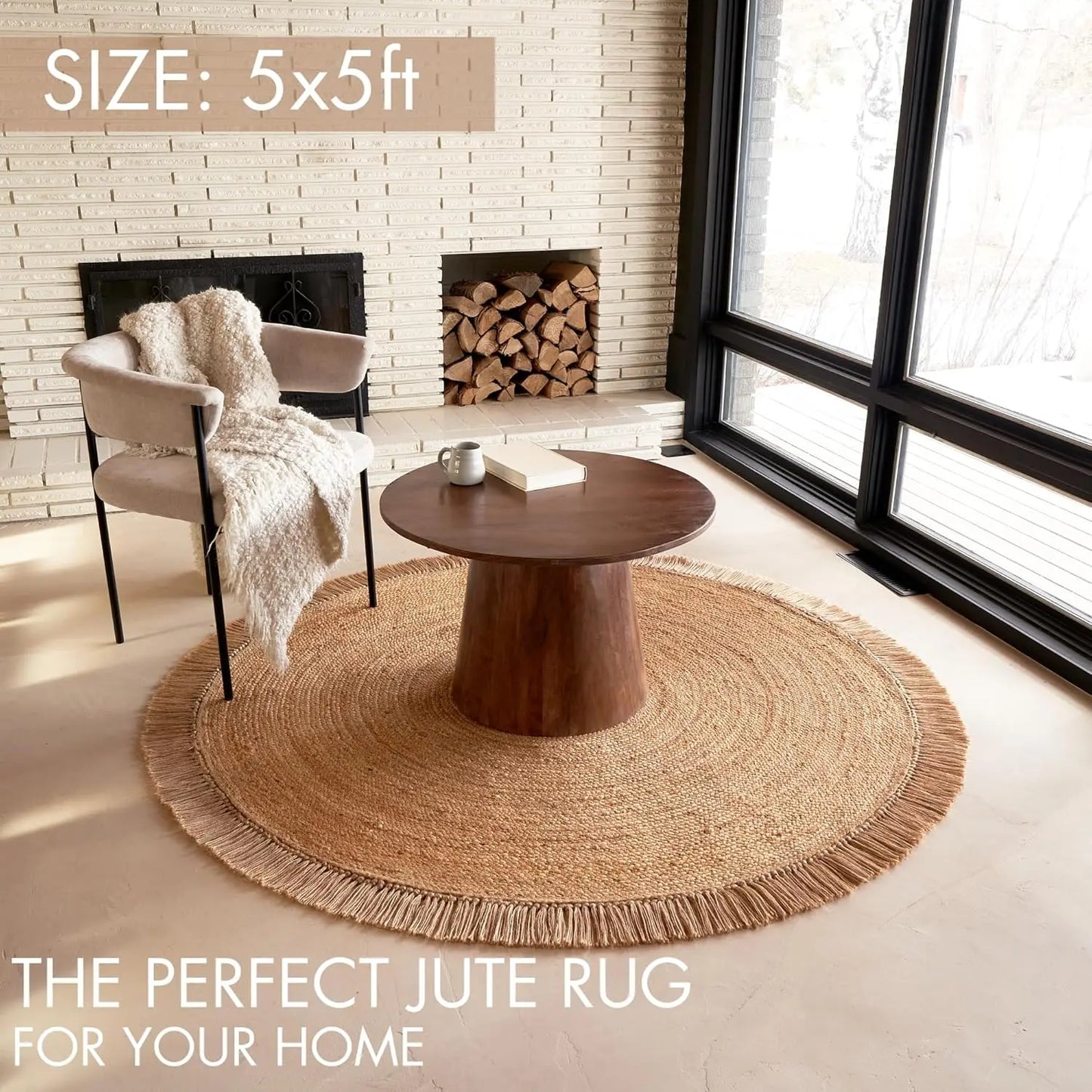 5x5 ft Round Jute Area Rug