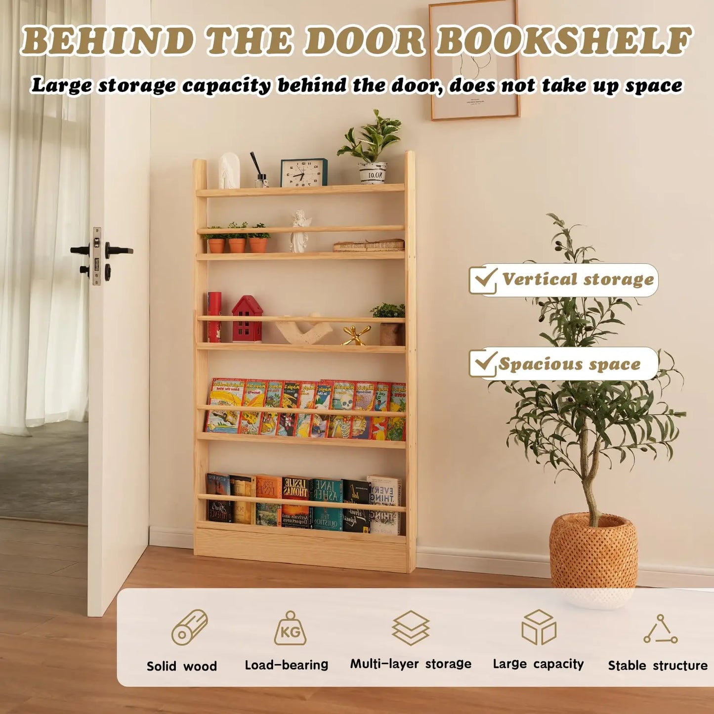 6 Tier Solid Wood Bookshelf