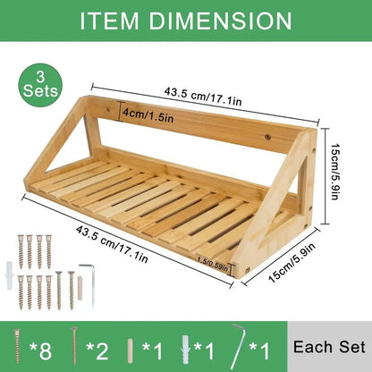 3 Pcs Bamboo Wall Mounted Hanging Storage Shelves