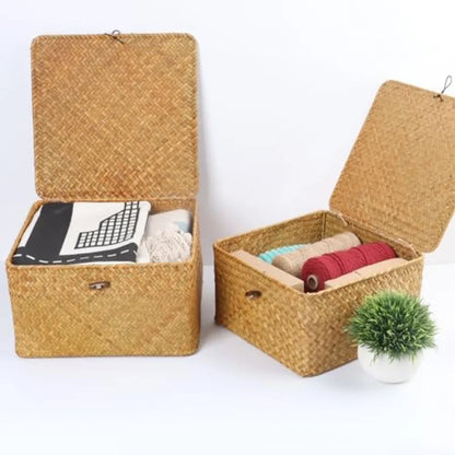 Wicker Shelf Baskets with Lid