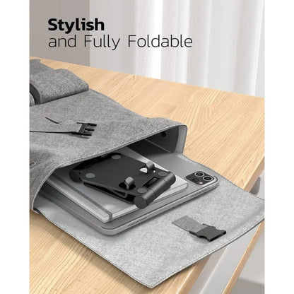 Nulaxy Dual Folding Cell Phone Stand, Fully Adjustable Foldable Desktop Phone Holder Cradle Dock Compatible with Phone 16 15 14