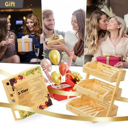 Bamboo 3 Tier Fruit Basket For Counter