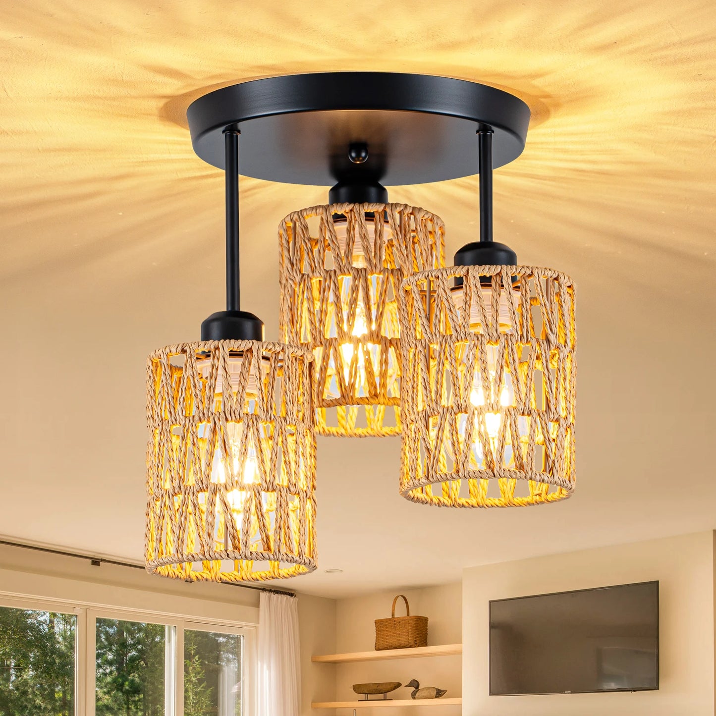 3-Lights Boho Light Fixtures Ceiling Mount