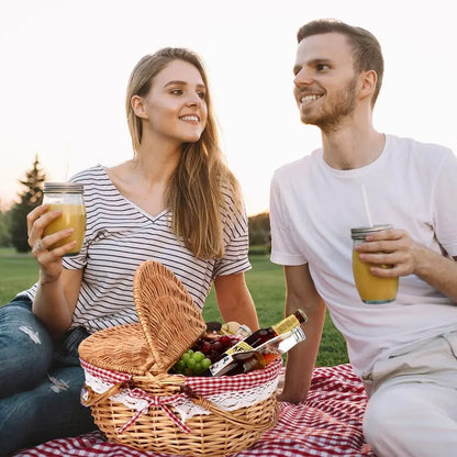 Picnic Basket with Blankets and Bamboo Plates