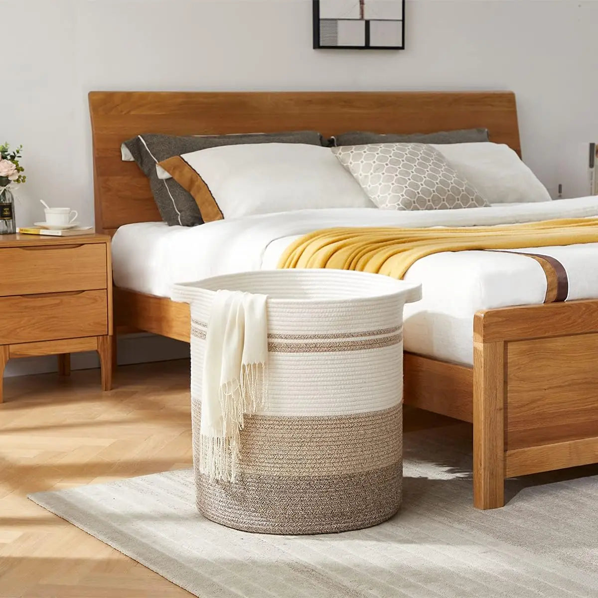 80L Large Woven Laundry Basket with Handles