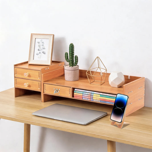 Wooden Computer Monitor Stand with Lockable Drawer