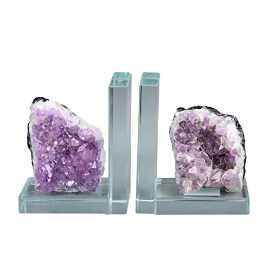 Heavy-Duty Amethyst L-Shaped Glass Bookends