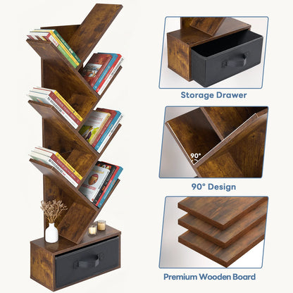 Geometric Wooden Book Rack 7-Tier Tree Bookshelf