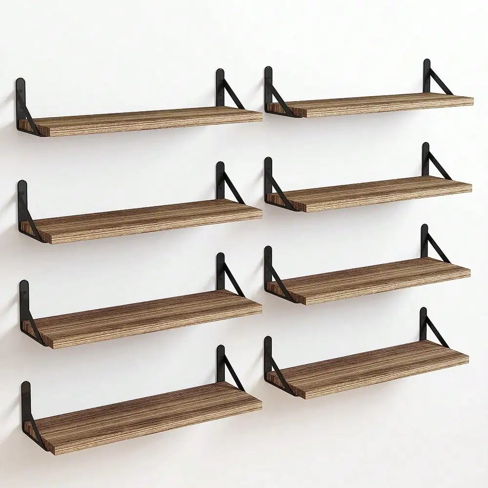 8pcs Floating Shelves Rustic Wood Wall Shelves