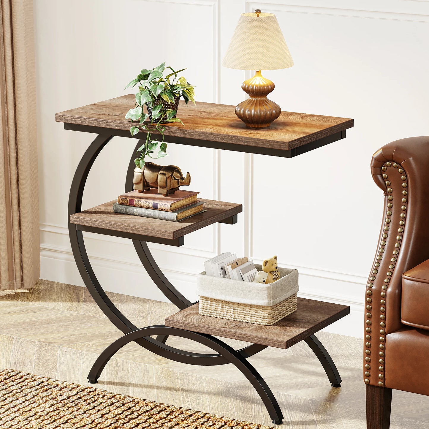 3-Tier Small Table with Storage Shelves