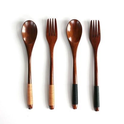 2PC Wooden Chopsticks Fork Spoon Cutlery Set