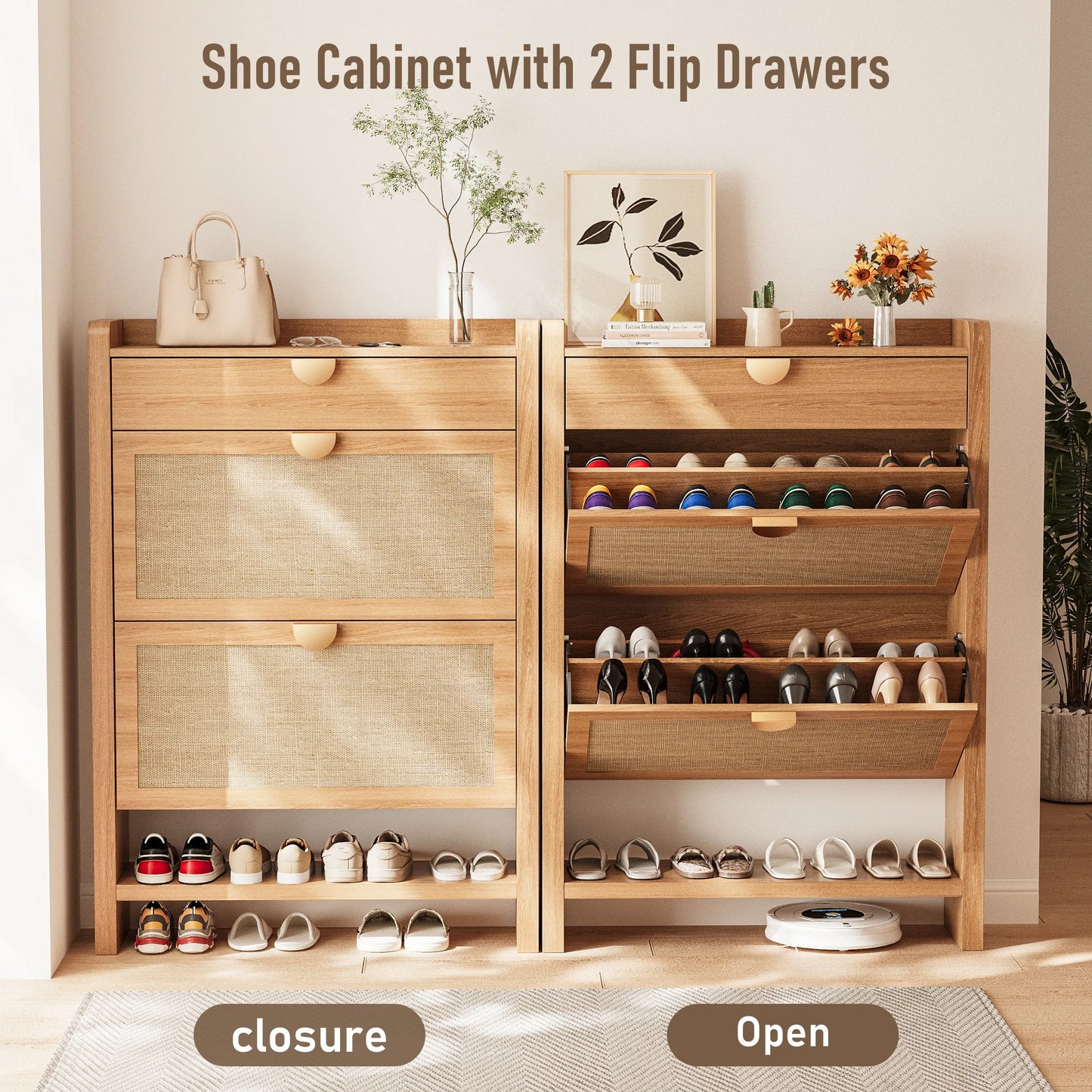 Shoe Cabinet with 2 Flip Drawers