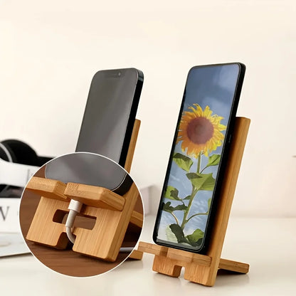 1Pc Natural Bamboo Folding Phone Stand