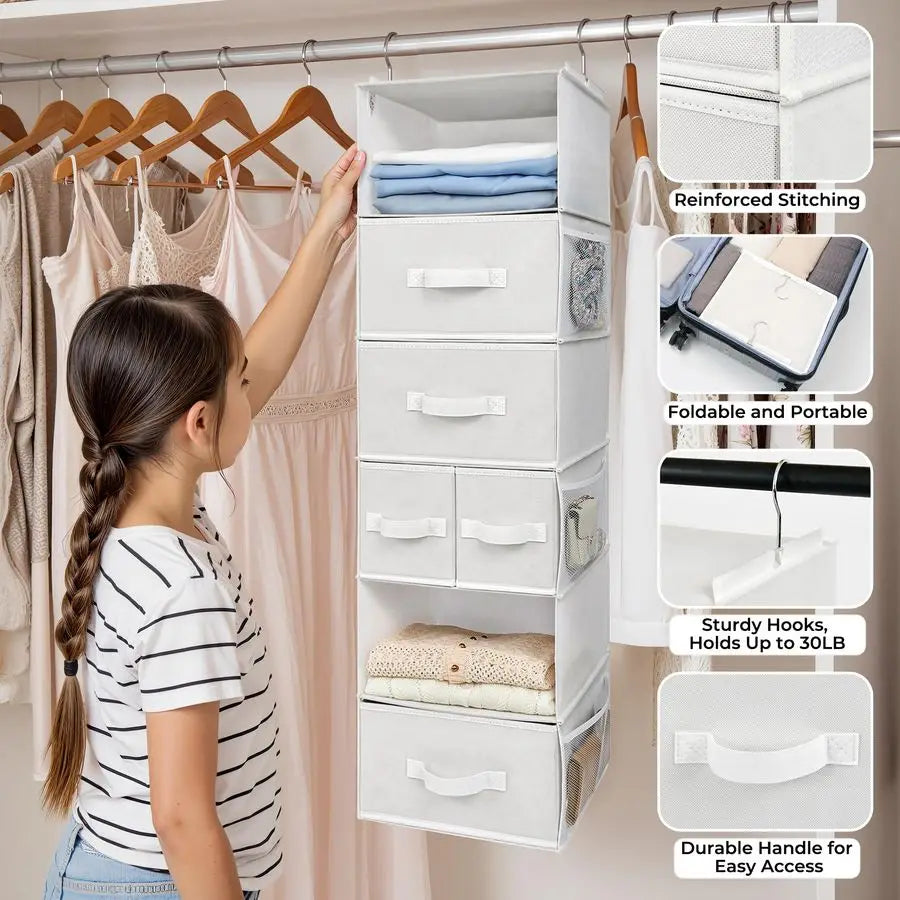 Hanging Closet Organizer and Storage 6 Shelf  Drawers