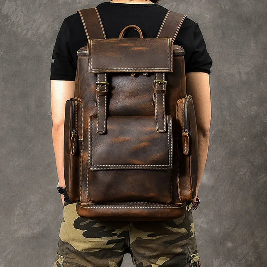 Vintage Leather Mens Backpack for Climbing and Hiking
